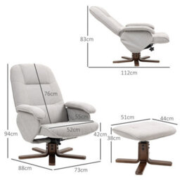 Light Grey Fabric Recliner Chair With Ottoman - thumbnail 2