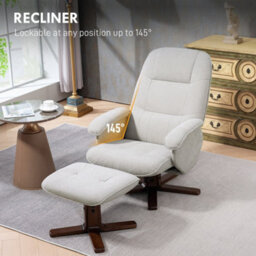 Light Grey Fabric Recliner Chair With Ottoman - thumbnail 3