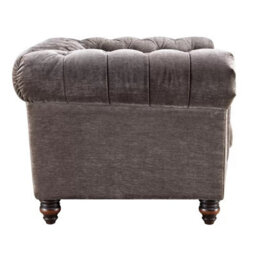Xample Allington Grey Fabric Chesterfield Armchair - Pocket Coil Feather Seat, Solid Wood Frame, Walnut Feet & Antique Brass Studs - thumbnail 7