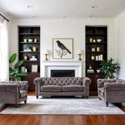 Xample Allington Grey Fabric Chesterfield Armchair - Pocket Coil Feather Seat, Solid Wood Frame, Walnut Feet & Antique Brass Studs - thumbnail 8