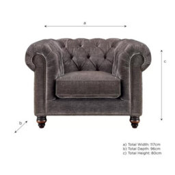 Xample Allington Grey Fabric Chesterfield Armchair - Pocket Coil Feather Seat, Solid Wood Frame, Walnut Feet & Antique Brass Studs - thumbnail 2