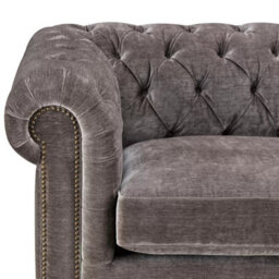 Xample Allington Grey Fabric Chesterfield Armchair - Pocket Coil Feather Seat, Solid Wood Frame, Walnut Feet & Antique Brass Studs - thumbnail 4