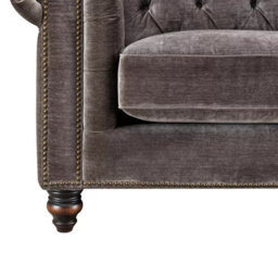 Xample Allington Grey Fabric Chesterfield Armchair - Pocket Coil Feather Seat, Solid Wood Frame, Walnut Feet & Antique Brass Studs - thumbnail 5