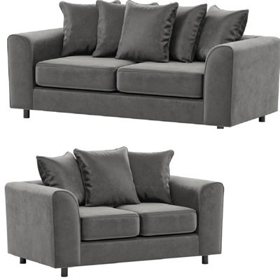Furnishings For Less UK Brooklyn Plush Velvet Fabric Sofa Set 3 And 2 Seater Sofa Foam Grey - image 1
