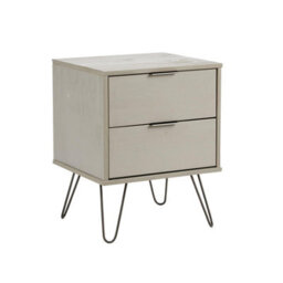 Home Source Acadia Solid Pine 2 Drawer Grey Bedside Table Metal Hairpin Legs - thumbnail 8