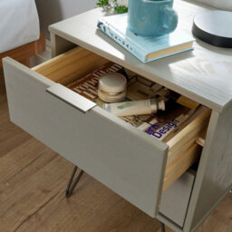 Home Source Acadia Solid Pine 2 Drawer Grey Bedside Table Metal Hairpin Legs - thumbnail 7