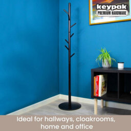 Keypak Wooden Coat Stand With Round Base, 170Cm Freestanding Clothes Rack - Black - thumbnail 5