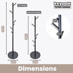 Keypak Wooden Coat Stand With Round Base, 170Cm Freestanding Clothes Rack - Black - thumbnail 4