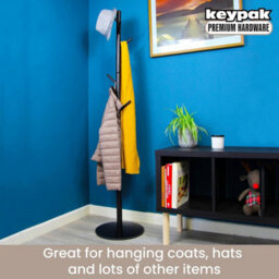 Keypak Wooden Coat Stand With Round Base, 170Cm Freestanding Clothes Rack - Black - thumbnail 6