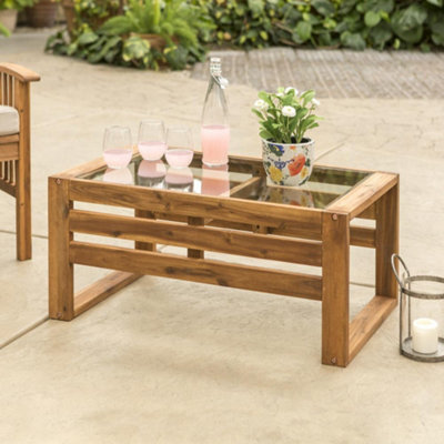Furniturebox Havana Acacia Wood & Glass Top Outdoor Patio Coffee Table - image 1