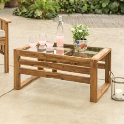 Furniturebox Havana Acacia Wood & Glass Top Outdoor Patio Coffee Table - thumbnail 1