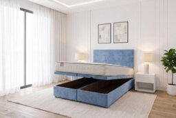 "Knight Sleep York Ottoman Bed Light Blue Plush 4Ft6 With Mattress & 24""headboard - Double" - thumbnail 1