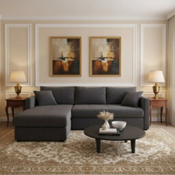 Orea Grey Fabric Corner Sofa Bed With Storage Profiled Cushions Stylish Multi Functional Sleeper For Living Room Black Left - thumbnail 1
