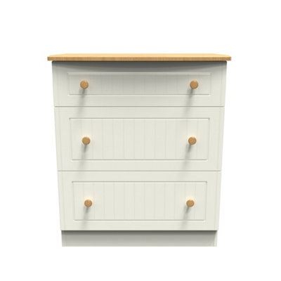 Lancaster 3 Drawer Deep Chest In Cream & Oak (Ready Assembled) - image 1
