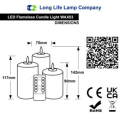 Long Life Lamps Company Set Of 3 Usb Rechargeable Led Wax Gold Painted And White Flameless Candles With Remote Control Wax03 - thumbnail 2