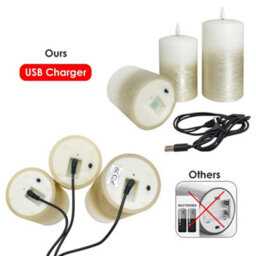 Long Life Lamps Company Set Of 3 Usb Rechargeable Led Wax Gold Painted And White Flameless Candles With Remote Control Wax03 - thumbnail 5