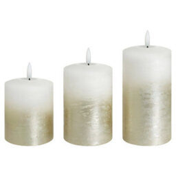 Long Life Lamps Company Set Of 3 Usb Rechargeable Led Wax Gold Painted And White Flameless Candles With Remote Control Wax03 - thumbnail 3
