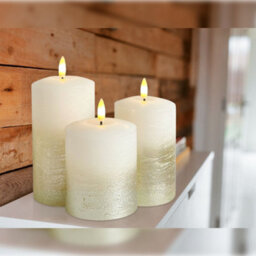 Long Life Lamps Company Set Of 3 Usb Rechargeable Led Wax Gold Painted And White Flameless Candles With Remote Control Wax03 - thumbnail 6