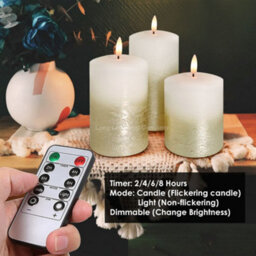 Long Life Lamps Company Set Of 3 Usb Rechargeable Led Wax Gold Painted And White Flameless Candles With Remote Control Wax03 - thumbnail 4