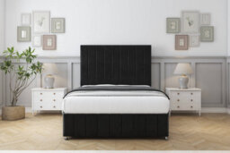 "Comfort Sara Black Plush Divan Bed Set 2 Drawers Left Side - 26"" Strutted & 12"" Footboard 4'6 Double" - thumbnail 1