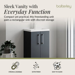 Balterley Bramshall Compact Bathroom Cloakroom Vanity Basin Unit With Polymarble Basin, Chrome Handles, 500mm, Satin Dark Grey - thumbnail 2