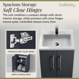 Balterley Bramshall Compact Bathroom Cloakroom Vanity Basin Unit With Polymarble Basin, Chrome Handles, 500mm, Satin Dark Grey - thumbnail 4