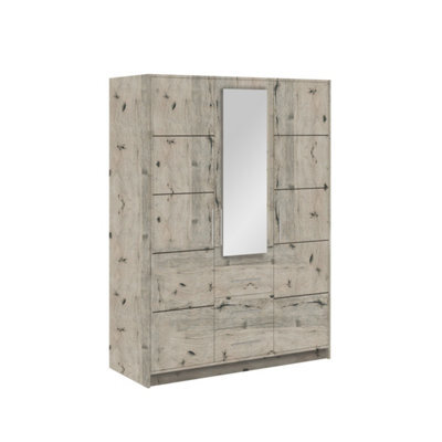 Arte Bali 3-Door Wardrobe - Oak Wellington Finish With Mirror And Classic Detailing - image 1