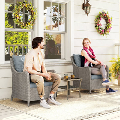 Outsunny 2 Pieces Rattan Garden Chairs, Cushioned Rattan Chairs, Light Grey - image 1