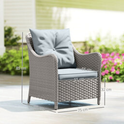 Outsunny 2 Pieces Rattan Garden Chairs, Cushioned Rattan Chairs, Light Grey - thumbnail 3