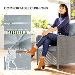 Outsunny 2 Pieces Rattan Garden Chairs, Cushioned Rattan Chairs, Light Grey - thumbnail 5