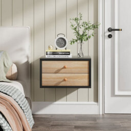 Thehotsale Black Floating Bedroom Nightstand With Two Drawers 40Cm W X 40Cm D X 23Cm H - thumbnail 2