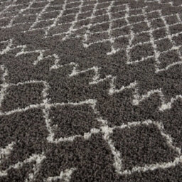 The Rugs Moroccan Shaggy Rugs And Runners Soft Fluffy Tribal Design High Pile Dark Grey And Ivory Living Room Kitchen Hallway 940 - thumbnail 3