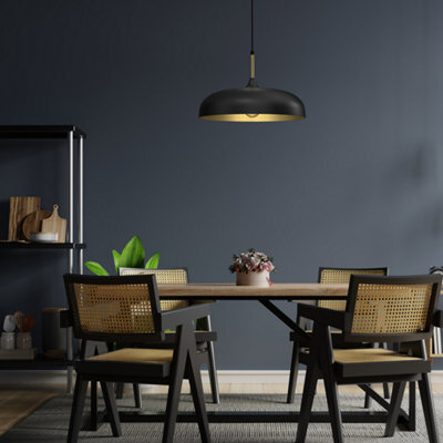 Milagro Lincoln Black 45Cm Pendant Lamp Stylish Hand Made Scandi Style Lamp With A Golden Finish To The Shade Interior 1Xe27 - image 1