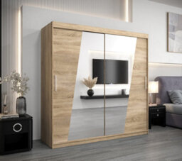 Arte Rhomb Contemporary Mirrored 2 Sliding Door Wardrobe 9 Shelves 2 Rails Oak Sonoma Effect (H)2000mm (W)2000mm (D)620mm - thumbnail 2