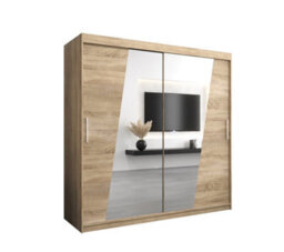 Arte Rhomb Contemporary Mirrored 2 Sliding Door Wardrobe 9 Shelves 2 Rails Oak Sonoma Effect (H)2000mm (W)2000mm (D)620mm