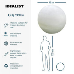 Idealist™ 40Cm White Washed Reinforced Stone Outdoor Concrete Effect Garden Decorative Ball  9.9Lbs - thumbnail 2