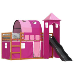 Berkfield Bunk Bed Without Mattress With Slide And Curtains Pink 90X200 Cm - thumbnail 4