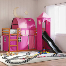 Berkfield Bunk Bed Without Mattress With Slide And Curtains Pink 90X200 Cm - thumbnail 1