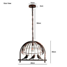 Ledsone Bird Cage Ceiling Industrial Chandelier Loft Pendant Light Rustic Red Color Hanging Light With Adjustable Cable - thumbnail 3