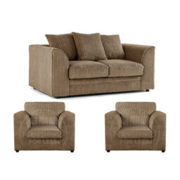 Furnishings For Less UK Luxor Jumbo Cord 2 + 1 + 1 Fabric 3 Piece Sofa Suite - Scatter Back Coffee - thumbnail 1