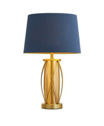 Lighting Supermarket Ashleigh Antique Brass Amber Glass Cylinder Lantern Table Lamp With Juniper Blue Shade - thumbnail 2