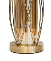 Lighting Supermarket Ashleigh Antique Brass Amber Glass Cylinder Lantern Table Lamp With Juniper Blue Shade - thumbnail 3