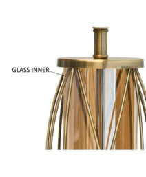 Lighting Supermarket Ashleigh Antique Brass Amber Glass Cylinder Lantern Table Lamp With Juniper Blue Shade - thumbnail 6