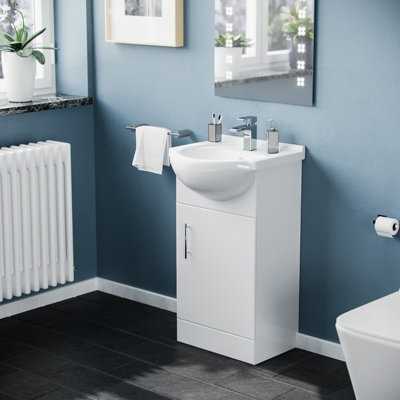 Nes Home 450mm Floorstanding Vanity Basin Cabinet Gloss White Soft Close Door - image 1