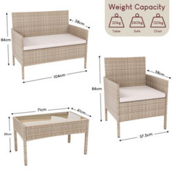 Lassic Garden Vida Natural Kendal Rattan Garden Furniture Set Patio Conservatory Balcony Outdoor 4 Seater Piece Glass Top Table, Ukfr - thumbnail 3
