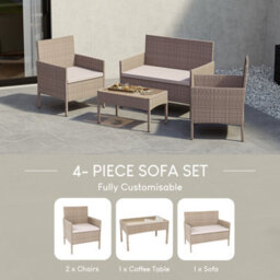 Lassic Garden Vida Natural Kendal Rattan Garden Furniture Set Patio Conservatory Balcony Outdoor 4 Seater Piece Glass Top Table, Ukfr - thumbnail 7