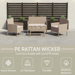 Lassic Garden Vida Natural Kendal Rattan Garden Furniture Set Patio Conservatory Balcony Outdoor 4 Seater Piece Glass Top Table, Ukfr - thumbnail 6