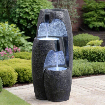 Teamson Home Garden Outdoor Water Feature, Modern 3-Tier Cascading Urn Water Fountain, With Led Lights, Black - image 1