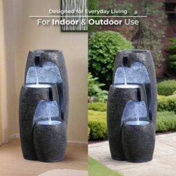 Teamson Home Garden Outdoor Water Feature, Modern 3-Tier Cascading Urn Water Fountain, With Led Lights, Black - thumbnail 8