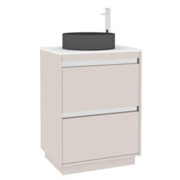 Royal Bathrooms Orion 600mm Warm Taupe Floor Standing Plain White Countertop Vanity Unit 2 Drawer With Art Round Basin & Chrome Accent Trim - thumbnail 6